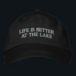 Life is better at the lake cool embroidered hat<br><div class="desc">Life is better at the lake cool embroidered hat. Funny retirement gift idea for men. Also great for pensioner or fisher. Black and white or custom colours.</div>