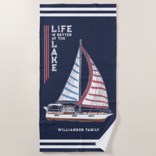 Life is Better at the Lake Family Navy Blue Beach Towel