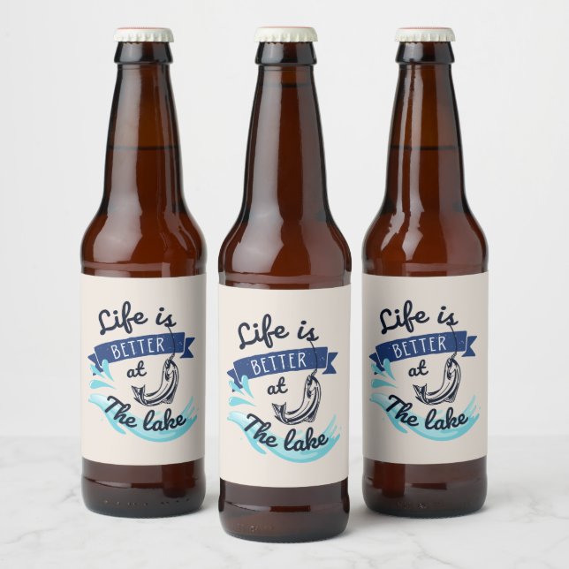 Life is Better at The Lake Funny Beer Bottle Label (Bottles)