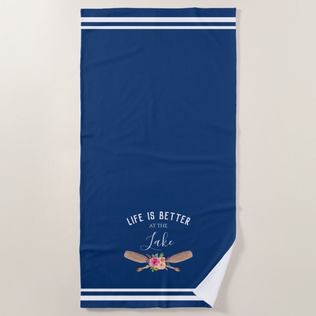Life Is Better At The Lake Nautical Beach Towel (Front)