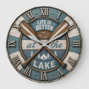 Life Is Better at the Lake Paddle Cabin Lodge Large Clock
