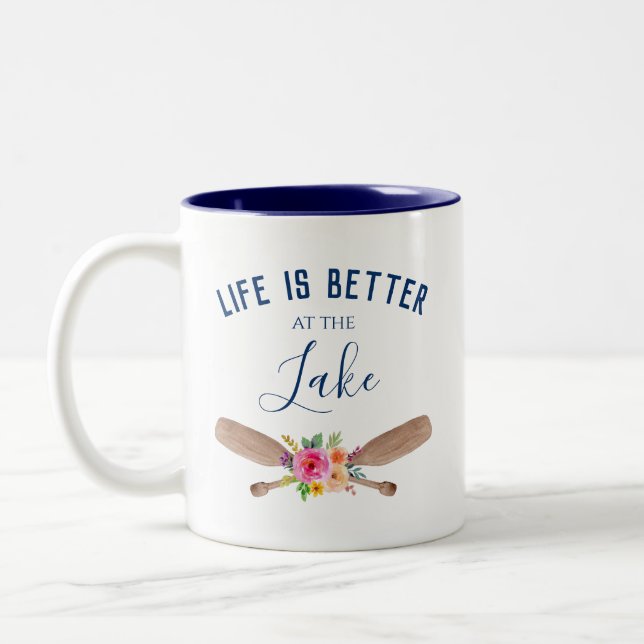 Life Is Better At The Lake Rustic Chic Two-Tone Coffee Mug (Left)
