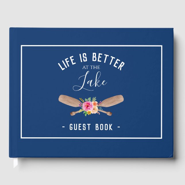 Life Is Better At The Lake Rustic Navy White Guest Book (Front)