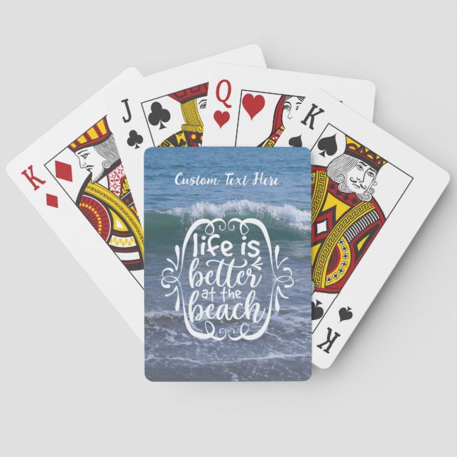 Life is Better Beach Quote Ocean Wave Personalised Playing Cards (Back)