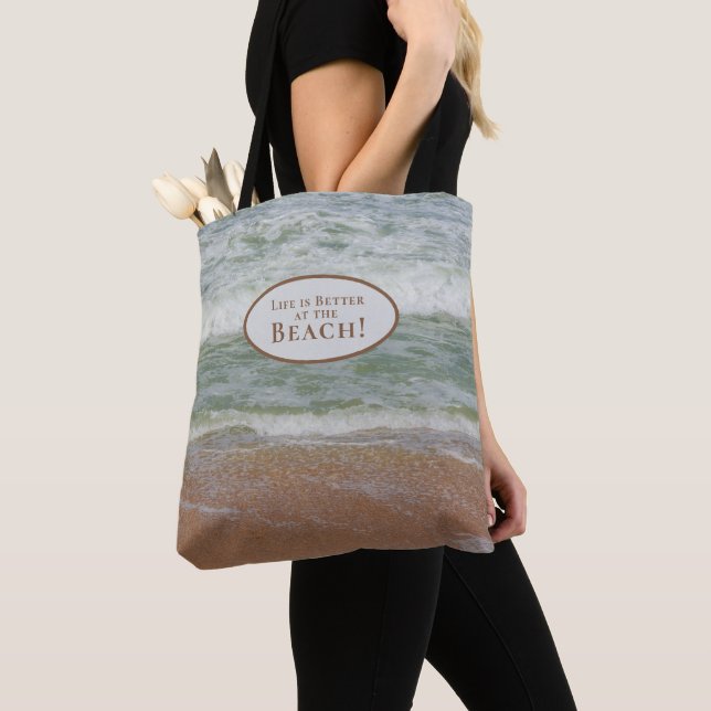 Life is Better Beach Tropical Ocean Cute Summer Tote Bag (Close Up)