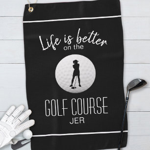 Life Is Better Black Script Lady Golfer Golf Towel
