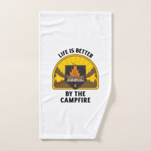 Life is better by the camp Retro vintage sunset.pn Hand Towel