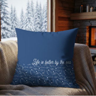 Life Is Better By The Sea Coastal Fish Pattern Cushion