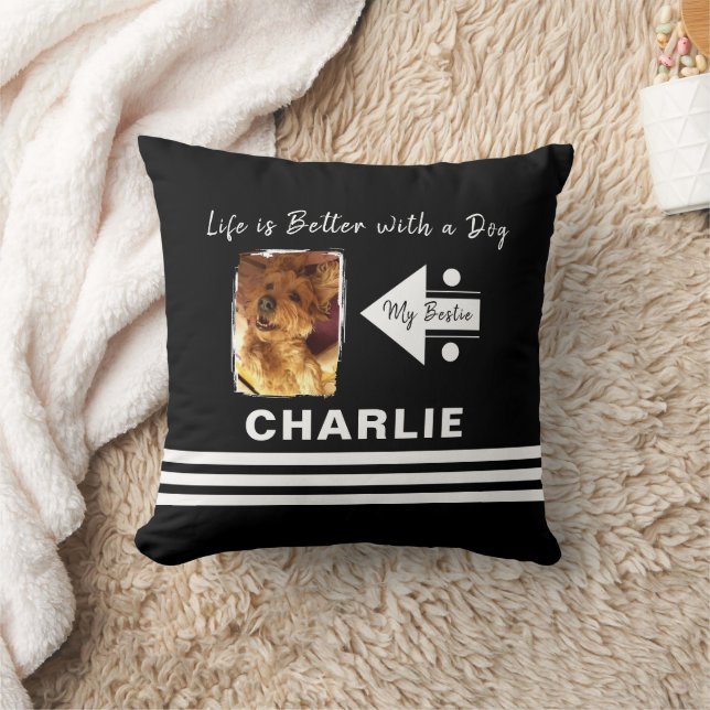 Life is better dog add photo name black white cushion (Blanket)