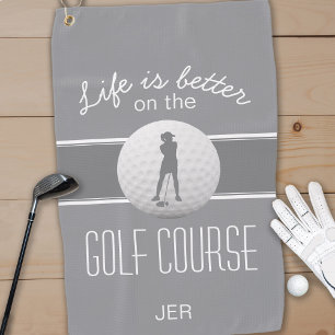 Life is Better Female Golfer Monogrammed Gray Chic Golf Towel