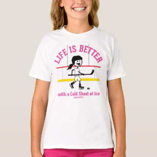 Life is Better Girl Hockey Player Cartoon Pink T-Shirt