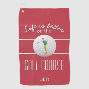 Life is Better Golf Ball Golfer Initials Name Red Towel