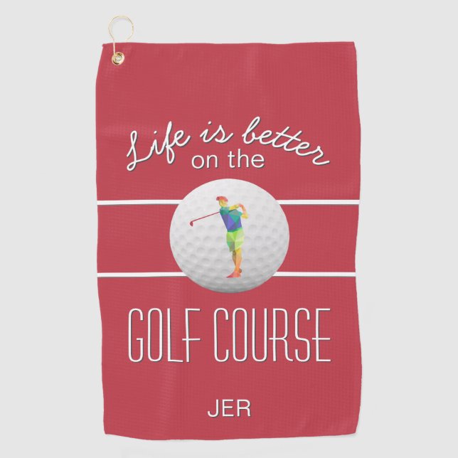 Life is Better Golf Ball Golfer Initials Name Red Towel (Front)