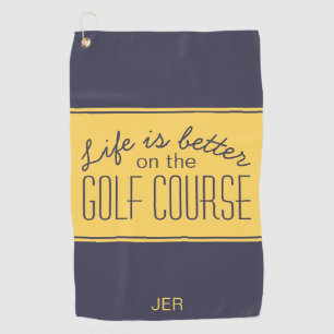 Life is Better Golf Course Sports Pro Blue Yellow Golf Towel