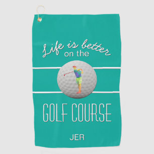 Life is Better Golf Polygonal Golfer Initials Teal Golf Towel
