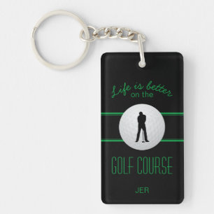 Life is Better Golfer Monogram Black Green Custom Key Ring