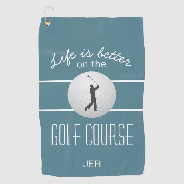 Life is Better Golfing Quote Initials Turquoise Golf Towel (Front)