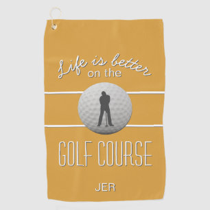 Life is Better Golfing Quote Initials Yellow Golf Towel