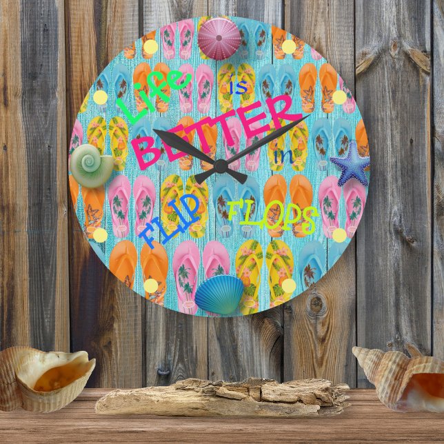 Life is Better in Flip Flops Beach House Large Clock (Creator Uploaded)