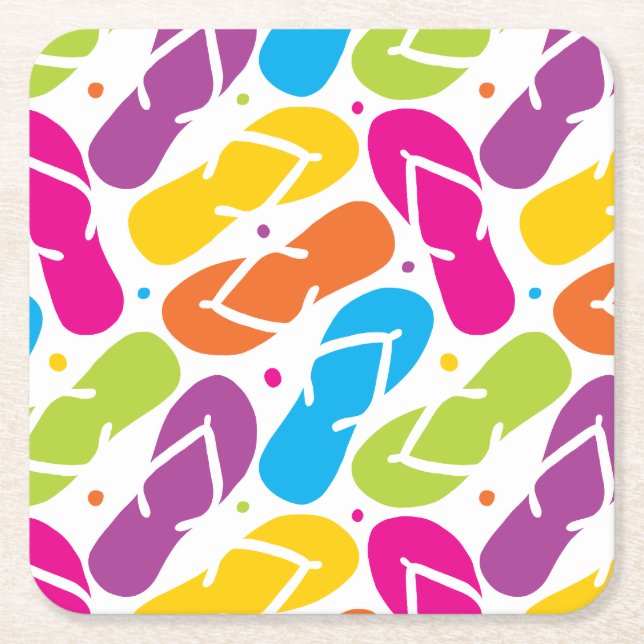Life is Better in Flip Flops Pattern Square Paper Coaster (Front)
