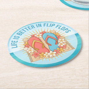 Life Is Better In Flip Flops Round Paper Coaster