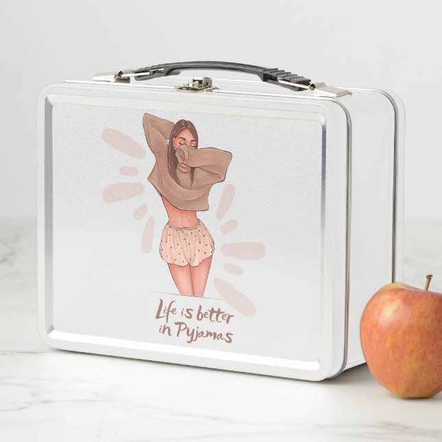 Life is better in Pyjamas Cute girl Metal Lunch Box (In Situ)