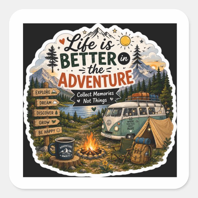 Life Is Better in the Adventure Camper Van Sticker (Front)