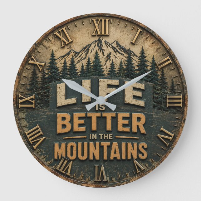 Life Is Better in the Mountains Hiking Camping  Large Clock (Front)