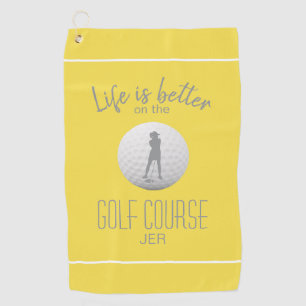 Life Is Better Lady Golf Silhouette Trendy Yellow Towel