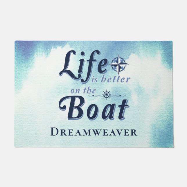 Life Is Better Nautical Blue Boat Welcome Doormat (Front)