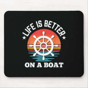 Life Is Better On A Boat Steering Wheel Retro Boat Mouse Mat