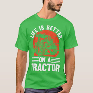 Life Is Better On A Tractor Farmer Sunset Retro  T-Shirt