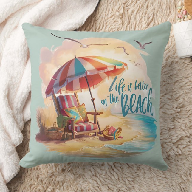 Life Is Better on the Beach Coastal Aesthetic Cushion (Blanket)