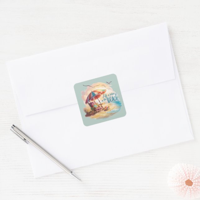 Life Is Better on the Beach Coastal Aesthetic Square Sticker (Envelope)