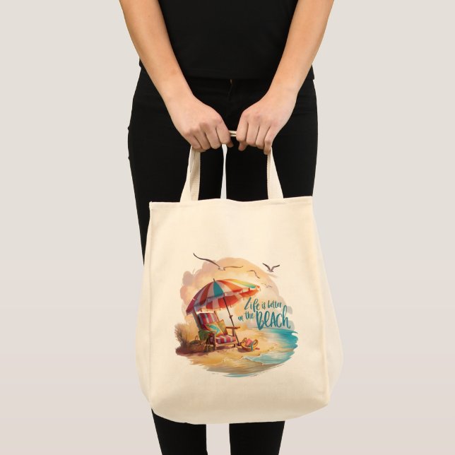 Life Is Better on the Beach Coastal Aesthetic Tote Bag (Front (Product))
