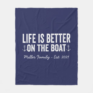 Life is Better On the Boat Family Name Navy Flee Fleece Blanket