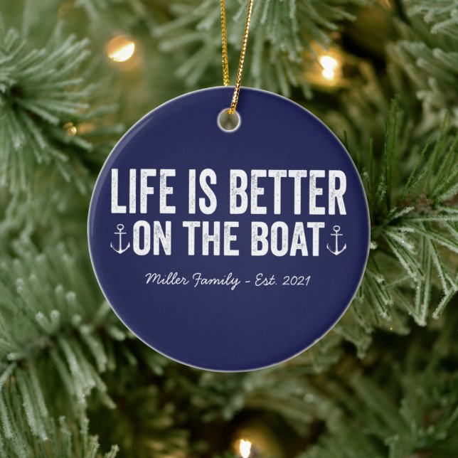 Life is Better On the Boat Name | Navy Ceramic Tree Decoration (Tree)