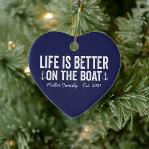Life is Better On the Boat Name   Navy Ceramic Tree Decoration