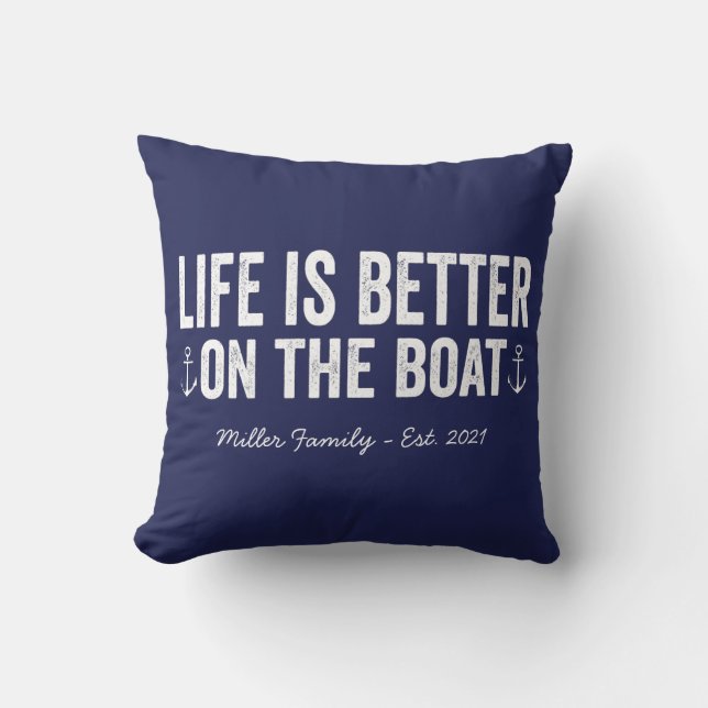 Life is Better On the Boat Name | Navy Cushion (Front)