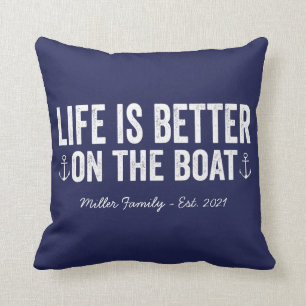Life is Better On the Boat Name   Navy Cushion