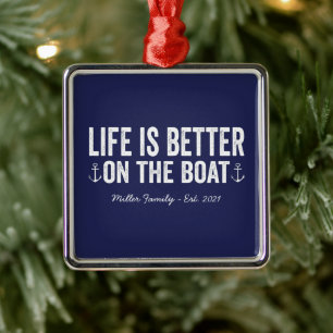 Life is Better On the Boat Name   Navy Metal Tree Decoration