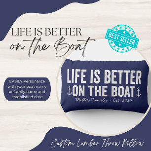 Life is Better On the Boat Name Pillow   Navy