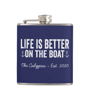 Life is Better On the Boat   Navy Hip Flask