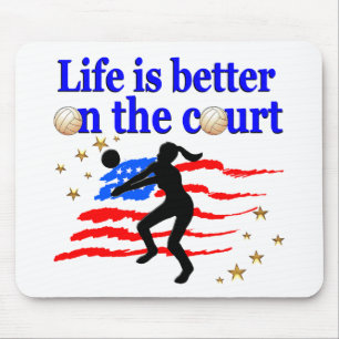 LIFE IS BETTER ON THE COURT USA VOLLEYBALL DESIGN MOUSE MAT