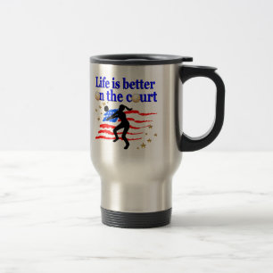 LIFE IS BETTER ON THE COURT USA VOLLEYBALL DESIGN TRAVEL MUG