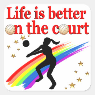 LIFE IS BETTER ON THE COURT VOLLEYBALL DESIGN SQUARE STICKER
