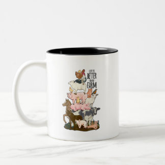 Life Is Better On The Farm Funny Farming  Two-Tone Coffee Mug
