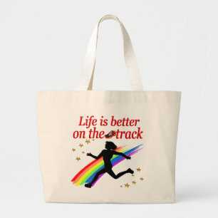 LIFE IS BETTER ON THE TRACK RUNNER DESIGN LARGE TOTE BAG