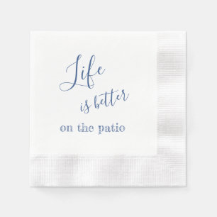 Life Is Better Patio Quote Blue & White Coined Napkin