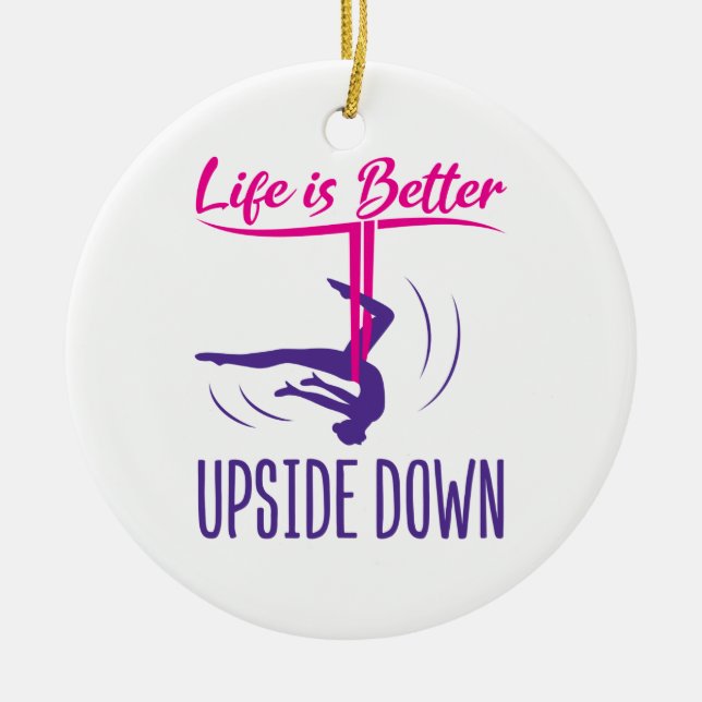 Life Is Better Upside Down Aerial Yoga Ceramic Tree Decoration (Front)